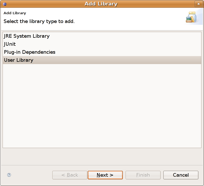 A dialog box allowing the user to select the type of library to add. The selected type is User Library.