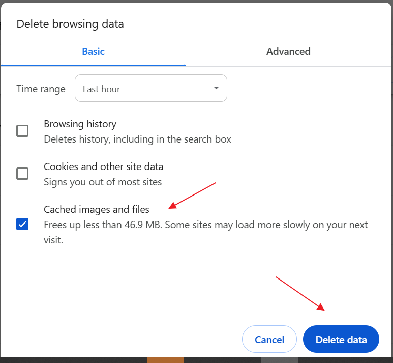 Nous pouvons tout effacer pour être sûrs de vider la cache au complet ou choisir la catégorie de données
            à effacer. Pour notre cours, il est recommandé d'éffacer les images et les fichiers sauvegardés.