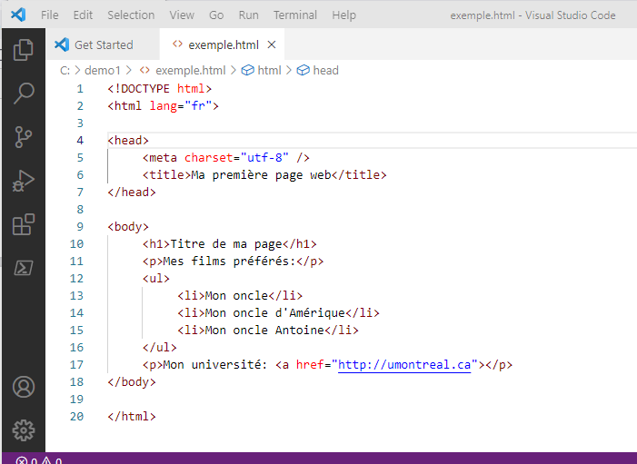 Fichier indenté et sauvegardé dans VSCode .